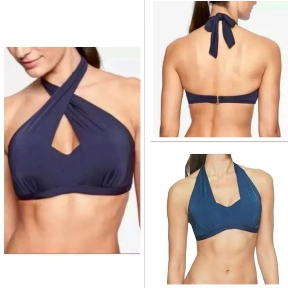 Athleta Aqualuxe 2-Way Bikini Top, Blue, Size 34 B/C, Halter Neck - Picture 4 of 4